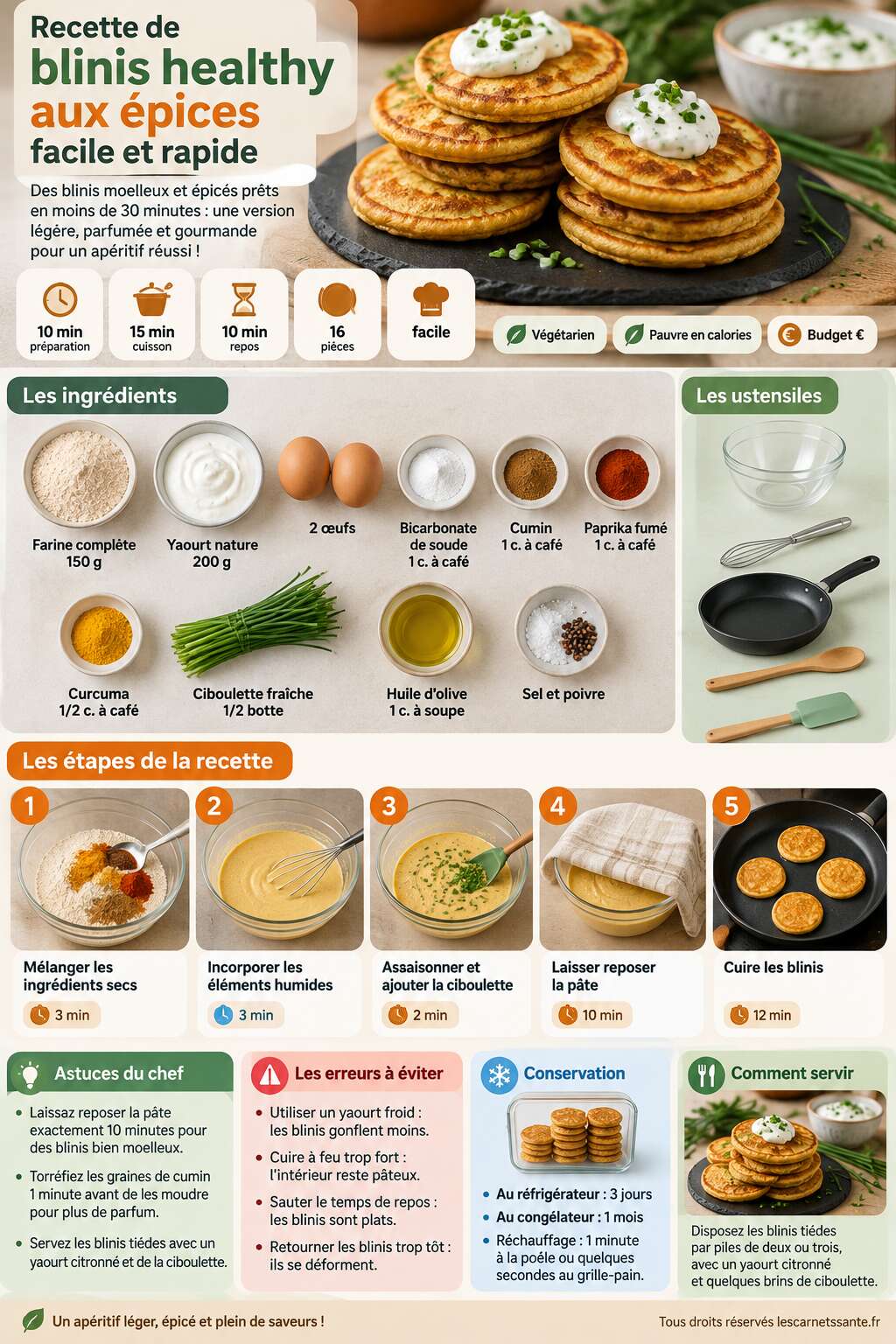 Fiche recette Recette de blinis healthy aux épices facile et rapide Fiche recette Recette de blinis healthy aux épices facile et rapide