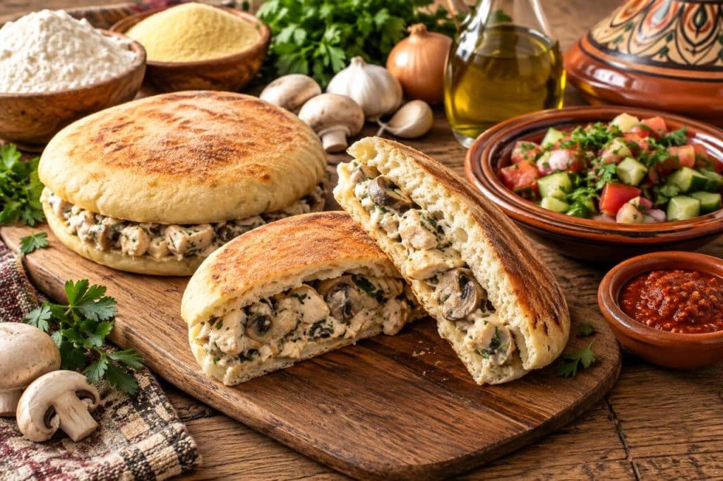 Recette de batbout farci au poulet et champignons