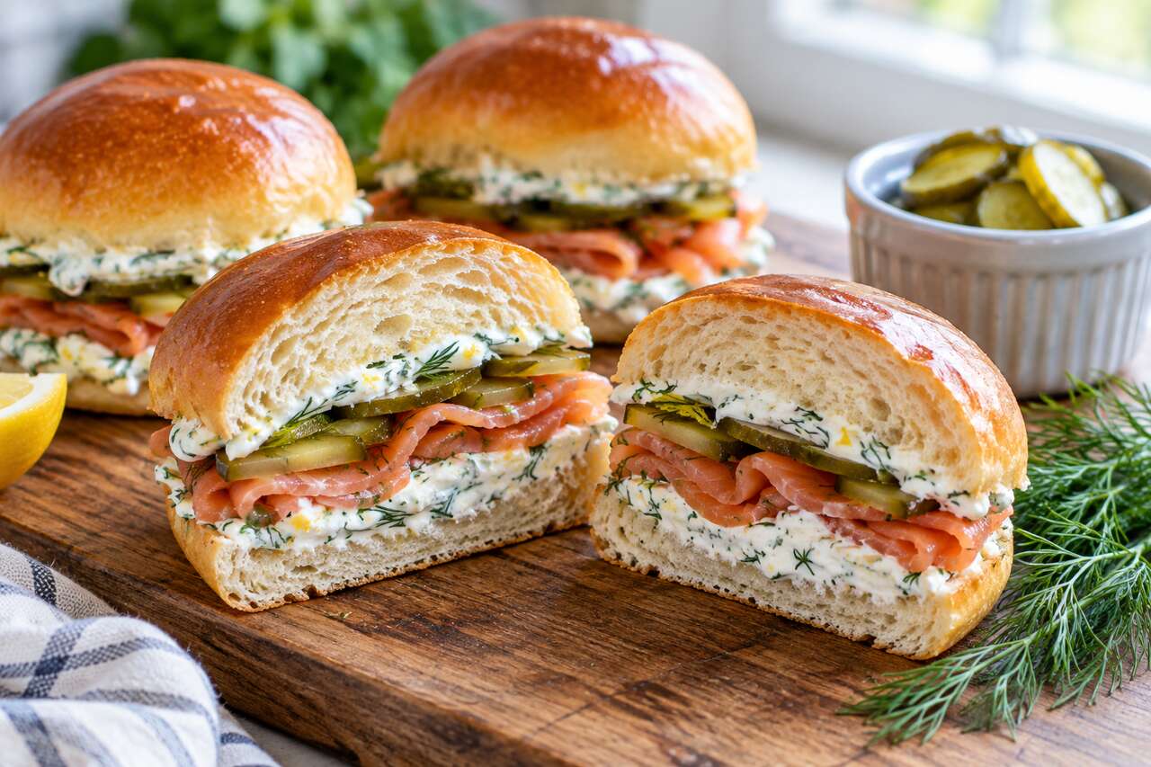 Recette de pain au lait fourré à la truite, cornichon et yaourt
